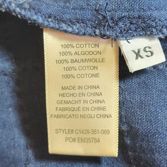 Cloth & Stone Quilted Chambray Blue Midi Dress Boho Chic Raw Hem Relaxed Fit XS - Picture 14 of 16